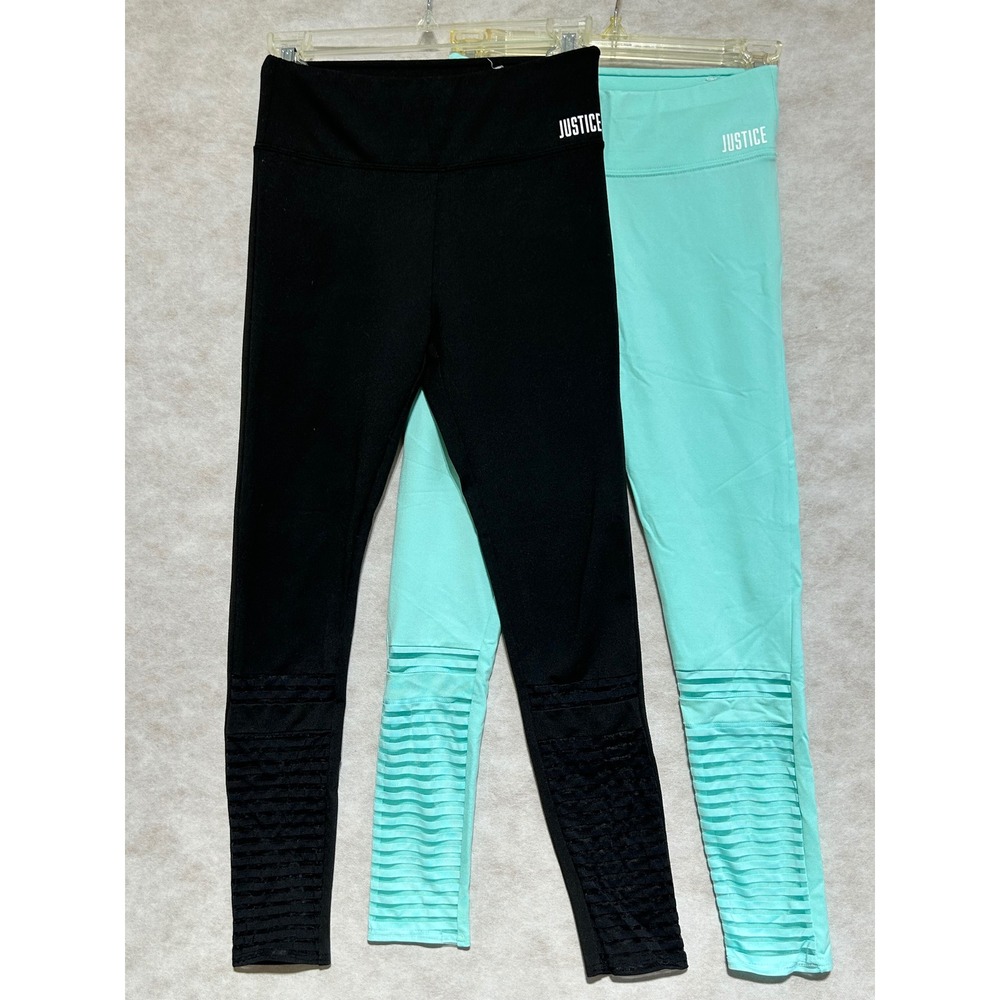 Justice Active Girls Moto Mesh Leggings Bundle Black Mint Green Size 14/16 2 Pr